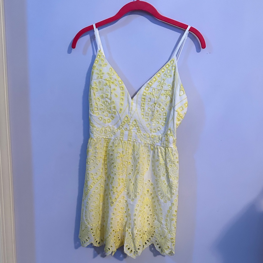 Yellow Eyelet Lace Romper